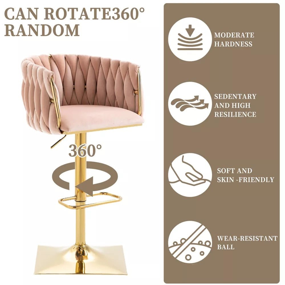 SERENITà Modern Velvet Breakfast Bar Stools Swivel Barstools Adjustable Counter Stools with Backrest Set of 2 Pink 5