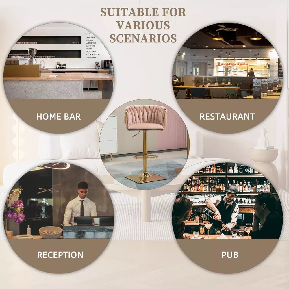 SERENITà Modern Velvet Breakfast Bar Stools Swivel Barstools Adjustable Counter Stools with Backrest Set of 2 Pink 7