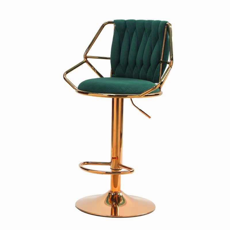 2x Height Velvet Padded Golden Round Base Barstools Chairs with Backrest and Footrest -GREEN 3