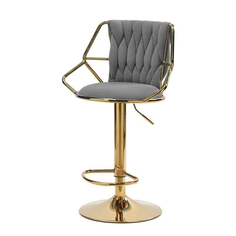 2x Height Velvet Padded Golden Round Base Barstools Chairs with Backrest and Footrest -GREY 3