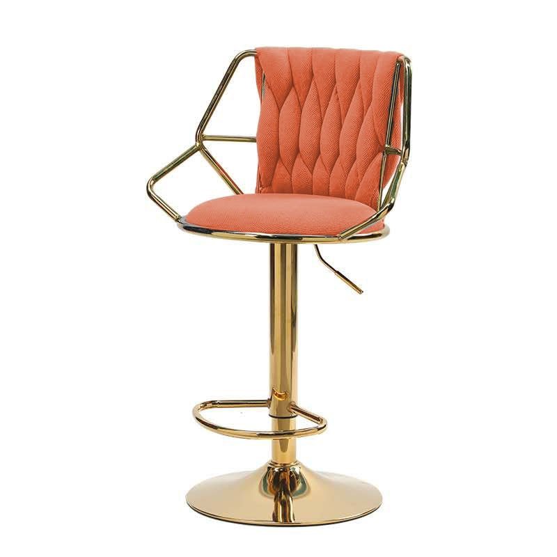 2x Height Velvet Padded Golden Round Base Barstools Chairs with Backrest and Footrest -ORANGE 3