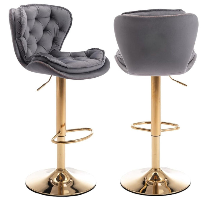 SERENITà Swivel Bar Stools Set of 2 Counter Height Barstools with Back Velvet Upholstered Adjustable Stool Chair Min Century Modern Bar Stool for Kitchen Island (Grey) 4