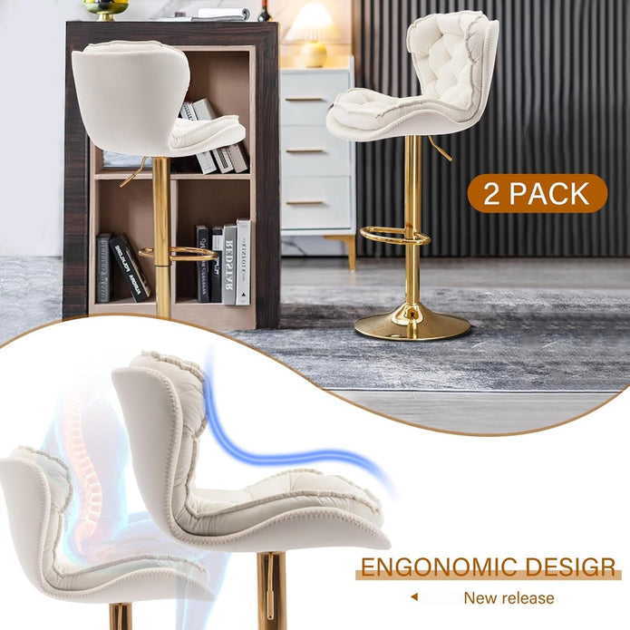 SERENITà Swivel Bar Stools Set of 2 Counter Height Barstools with Back Velvet Upholstered Adjustable Stool Chair Min Century Modern Bar Stool for Kitchen Island (Ivory) 3