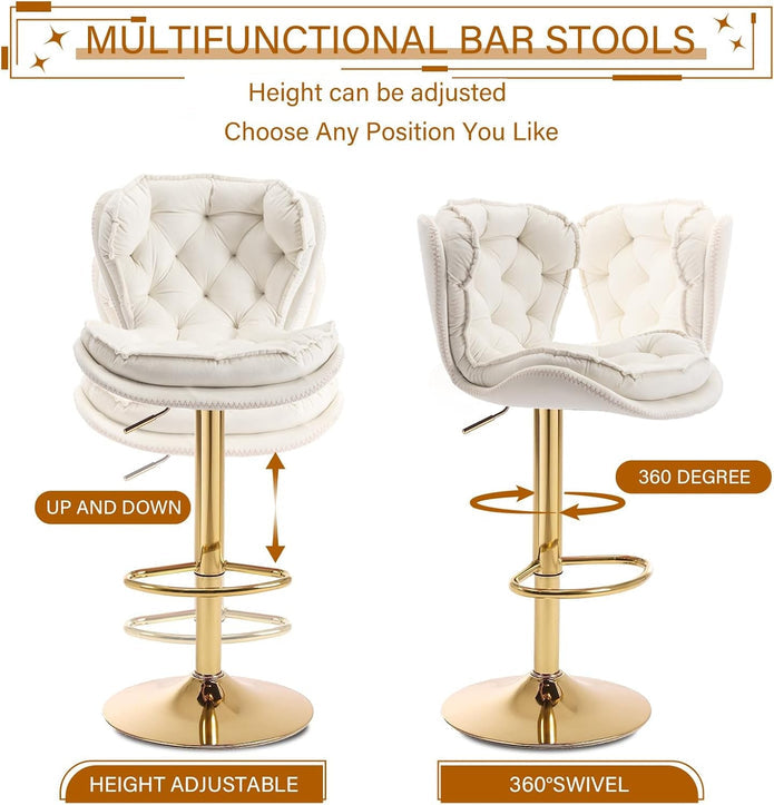 SERENITà Swivel Bar Stools Set of 2 Counter Height Barstools with Back Velvet Upholstered Adjustable Stool Chair Min Century Modern Bar Stool for Kitchen Island (Ivory) 5