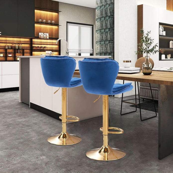 SERENITà Swivel Bar Stools Set of 2 Counter Height Barstools with Back Velvet Upholstered Adjustable Stool Chair Mid Century Modern Bar Stool for Kitchen Island (Navy Blue) 3