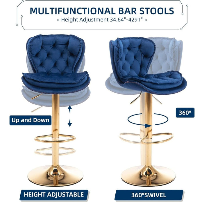 SERENITà Swivel Bar Stools Set of 2 Counter Height Barstools with Back Velvet Upholstered Adjustable Stool Chair Mid Century Modern Bar Stool for Kitchen Island (Navy Blue) 5