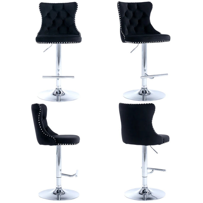 SERENITà Black Velvet Bar Stools Adjustable Swivel Counter Height Chairs with Tufted Back and Nailhead Trim for Kitchen Island Pub Restaurant (2Pcs, Chrome Metal) 3