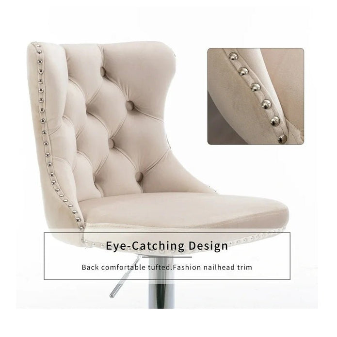 SERENITà Ivory Velvet Bar Stools Adjustable Swivel Counter Height Chairs with Tufted Back and Nailhead Trim for Kitchen Island Pub Restaurant (2Pcs, Chrome Metal) 6