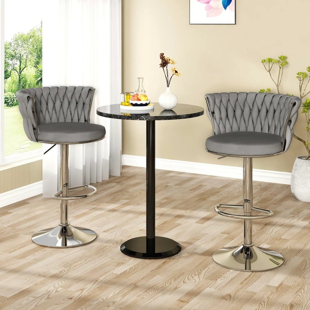 SERENITà Modern Silver Swivel Upholstered Velvet Adjustable Height Counter Stool with Metal Frame Grey (Set of 2) 3