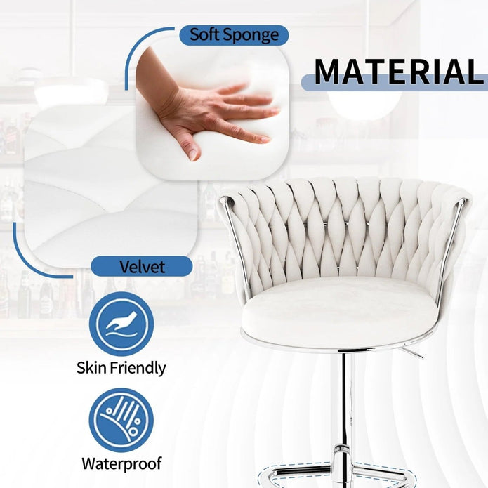 SERENITà Modern Silver Swivel Upholstered Velvet Adjustable Height Counter Stool with Metal Frame White (Set of 2) 4