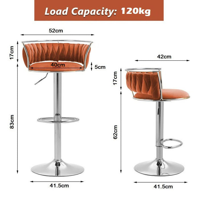 SERENITà Silver Swivel Upholstered Velvet Adjustable Height Counter Stool with Metal Frame Orange (Set of 2) 5