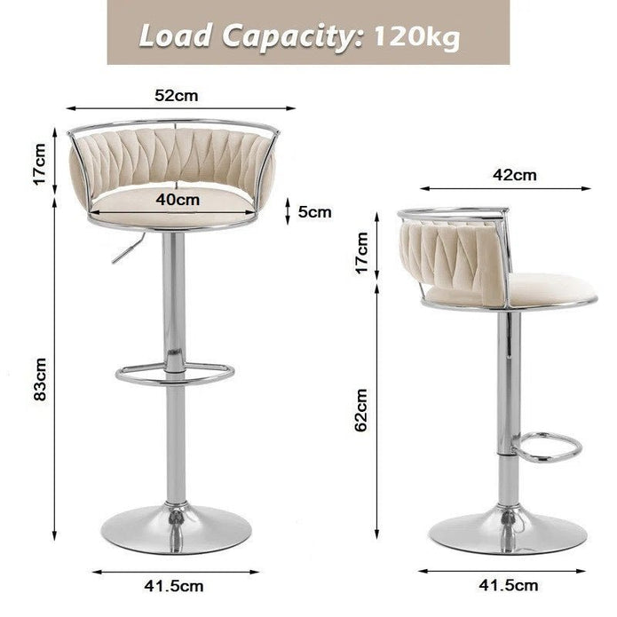 SERENITà Silver Swivel Upholstered Velvet Adjustable Height Counter Stool with Metal Frame White (Set of 2) 6