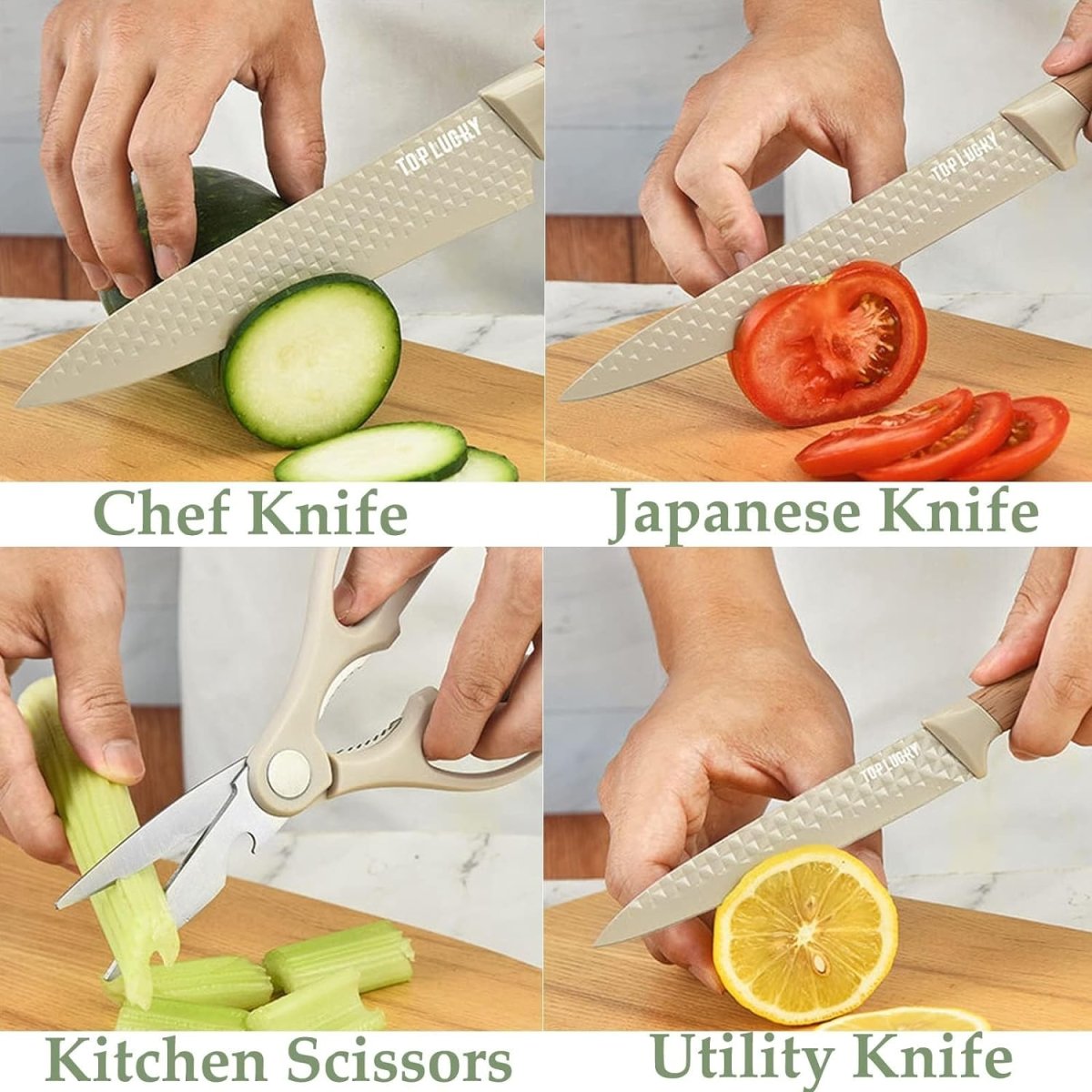 6-Piece Kitchen Knife Set Non-Stick Stainless Steel Blades with Universal Knife Block 4