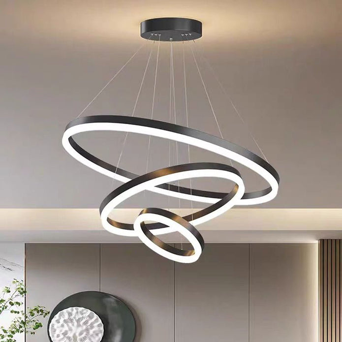 Black 5 Rings Minimalist LED Pendant Light Adjustable Circular Chandelier 9