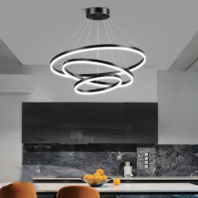 Gold 3 Rings Minimalist LED Pendant Light Adjustable Circular Chandelier 5