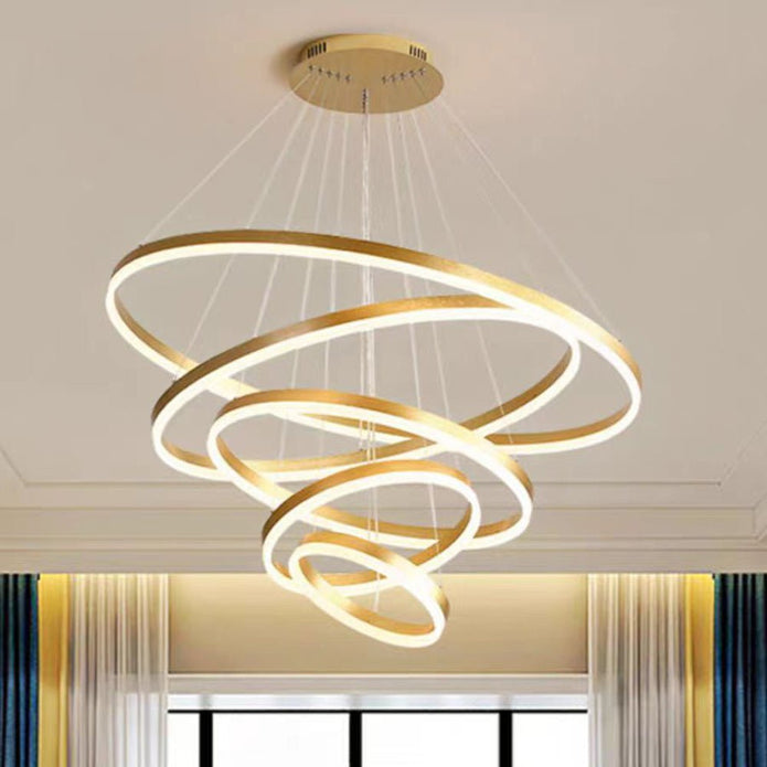 Gold 3 Rings Minimalist LED Pendant Light Adjustable Circular Chandelier 9