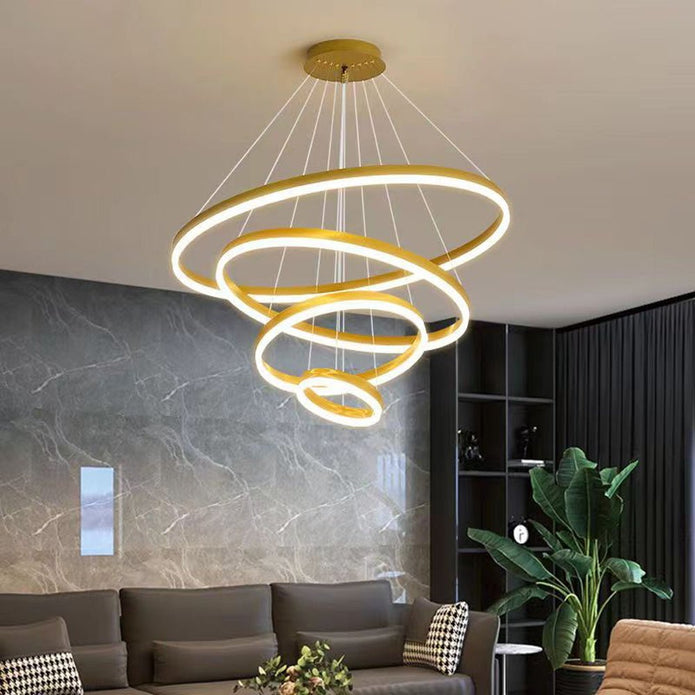Gold 3 Rings Minimalist LED Pendant Light Adjustable Circular Chandelier 10