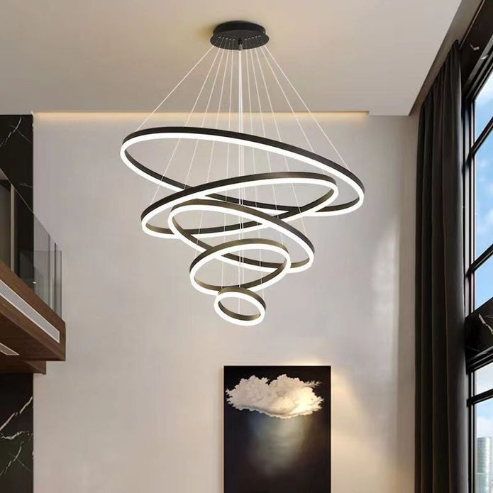 Gold 4 Rings Minimalist LED Pendant Light Adjustable Circular Chandelier 8
