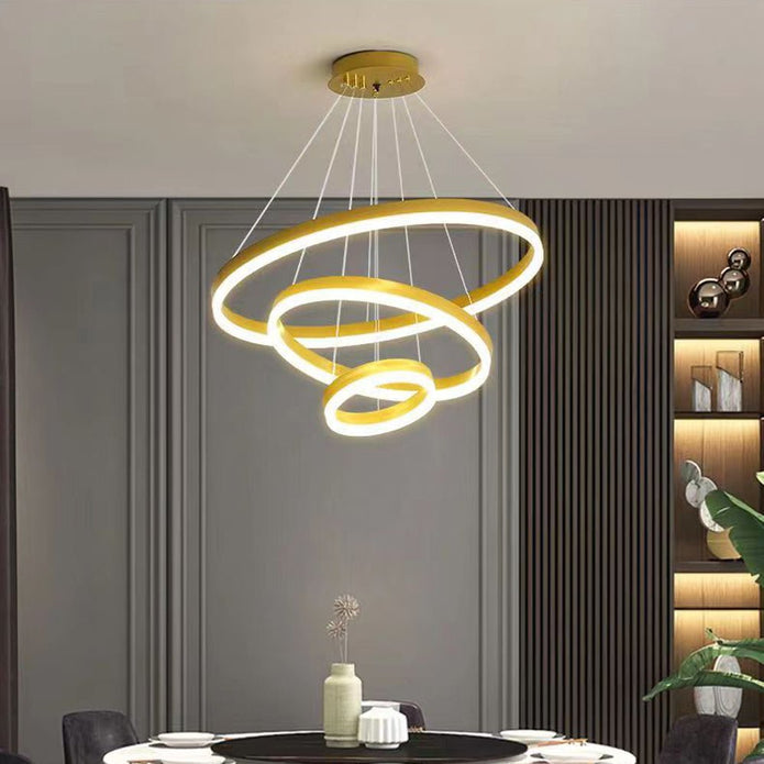 Gold 5 Rings Minimalist LED Pendant Light Adjustable Circular Chandelier 11