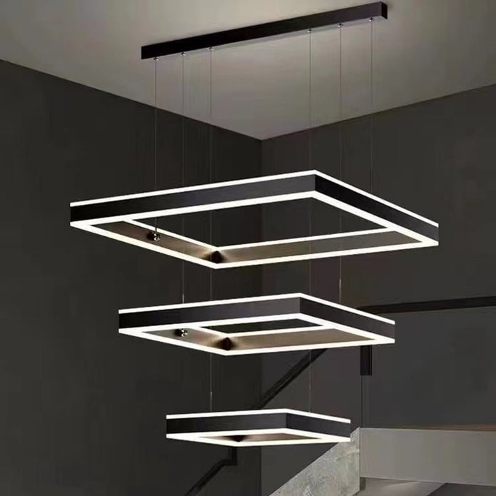 Modern Minimalist Square Pendant Light Adjustable LED Chandelier Triple Layer(corner base) 3