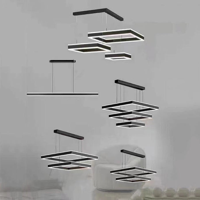 Modern Minimalist Square Pendant Light Adjustable LED Chandelier Triple Layer(corner base) 5