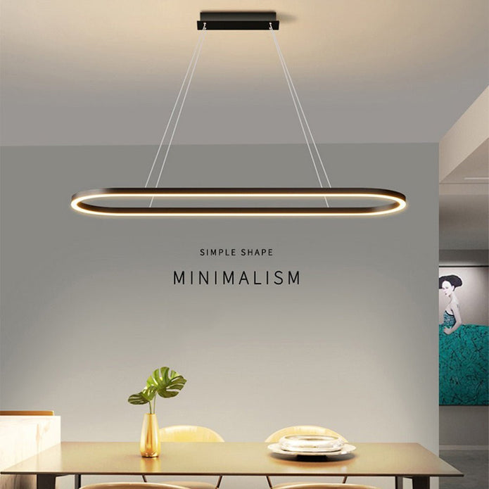 Modern Minimalist Oval Pendant Light Adjustable LED Chandelier Black 6