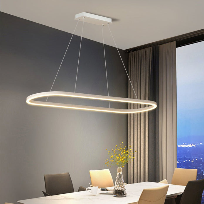 Modern Minimalist Oval Pendant Light Adjustable LED Chandelier Black 8