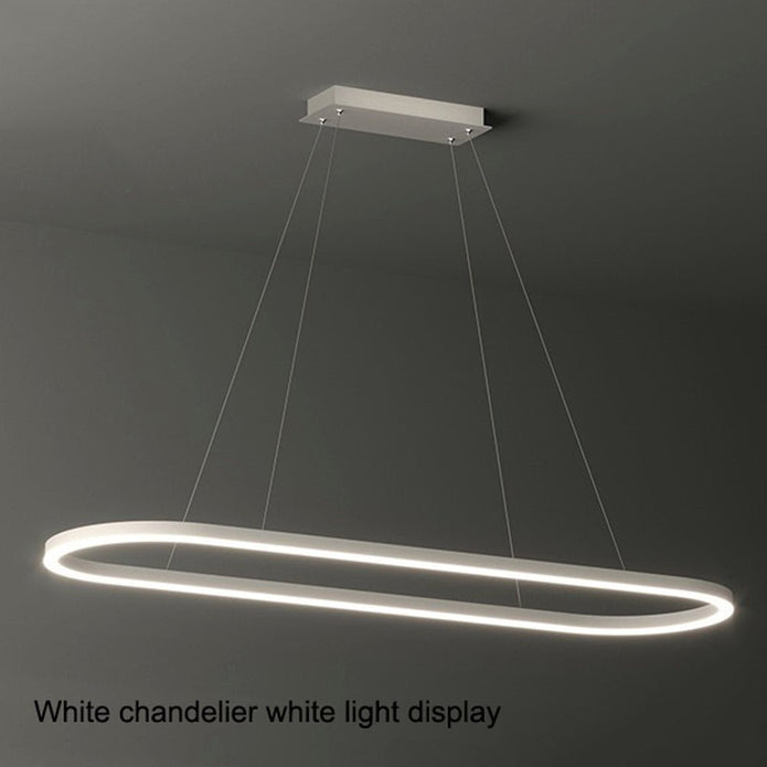 Modern Minimalist Oval Pendant Light Adjustable LED Chandelier Black 11