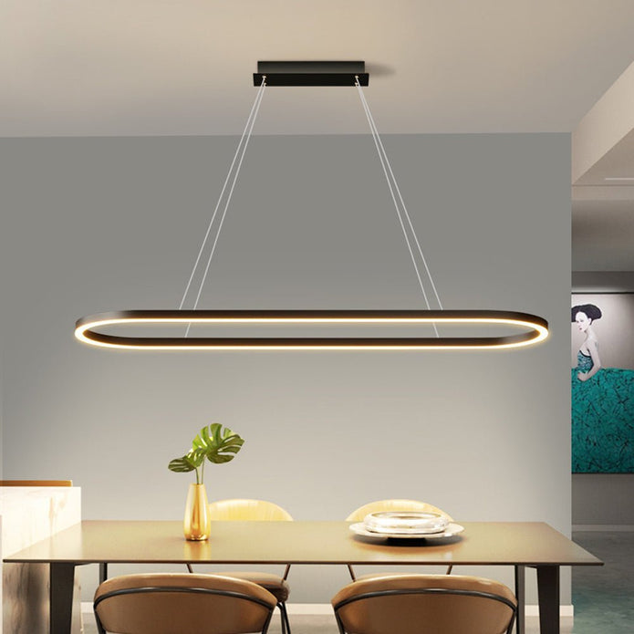 Modern Minimalist Oval Pendant Light Adjustable LED Chandelier White 10