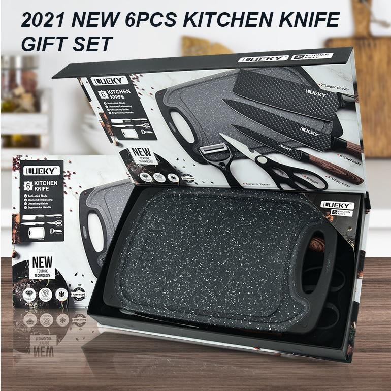 6 pieces Kitchen Knife Set Everich Chef Knives Stainless Steel Nonstick Scissor Cutting Board 3