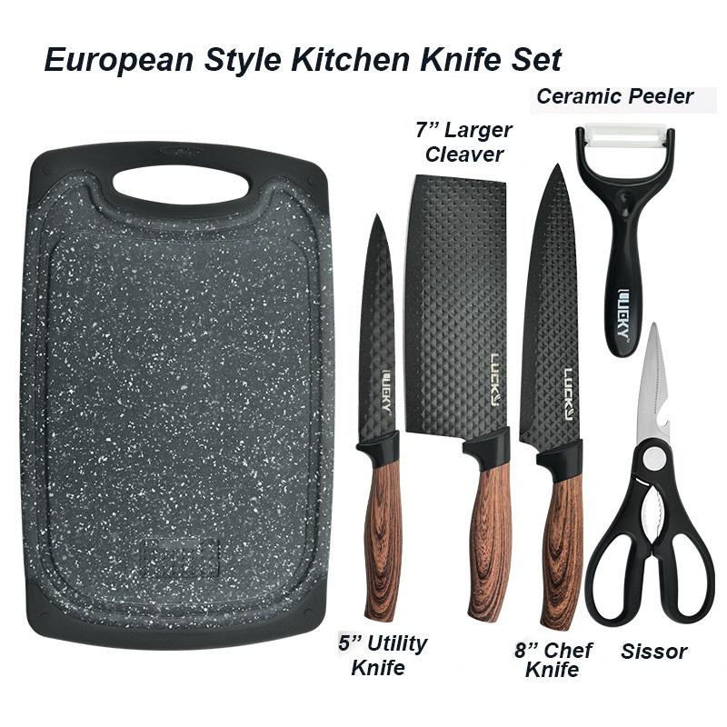 6 pieces Kitchen Knife Set Everich Chef Knives Stainless Steel Nonstick Scissor Cutting Board 7