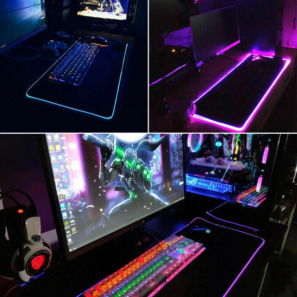 LED Gaming Mouse Pad Large RGB Extended Mousepad Keyboard Desk Anti-slip Mat 9