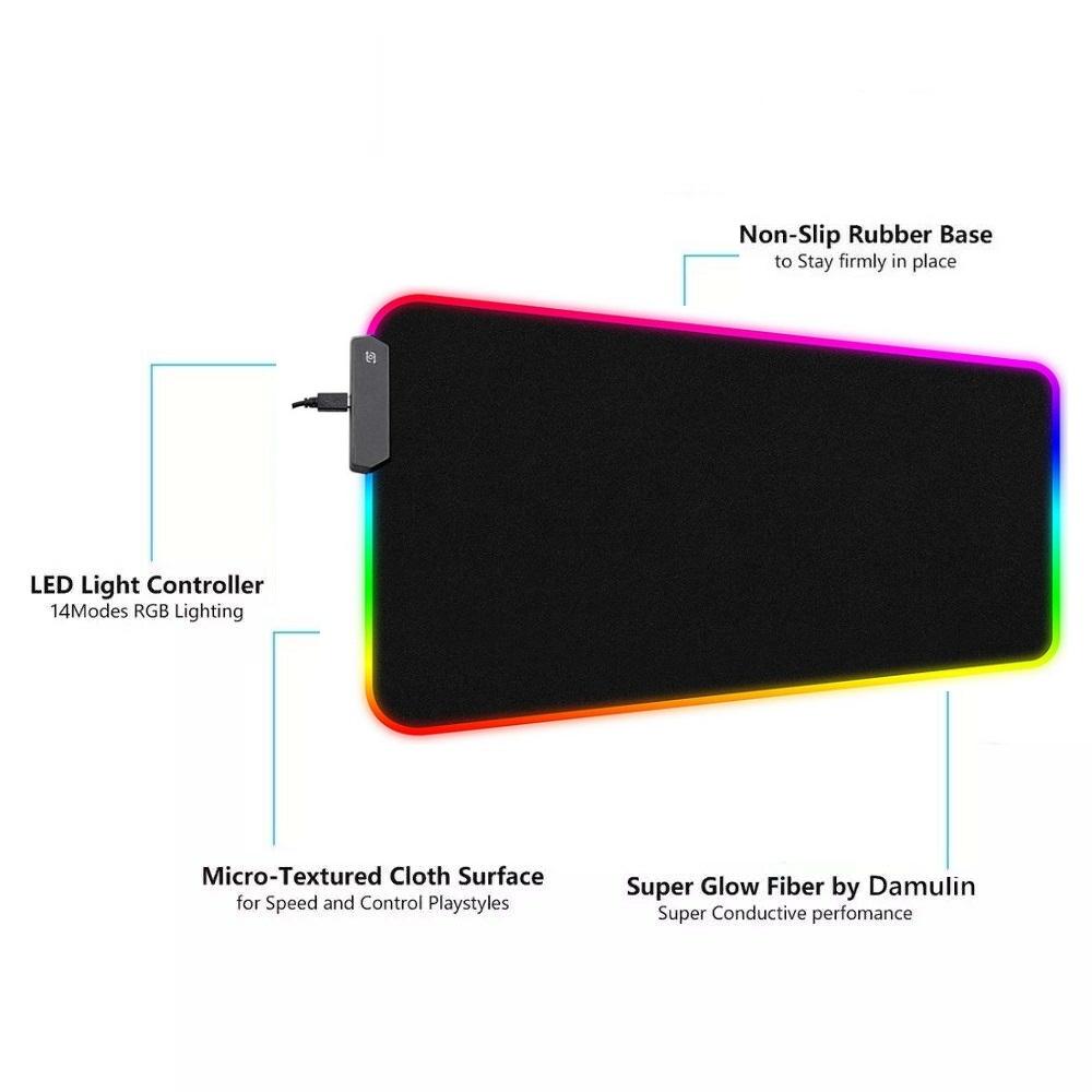 LED Gaming Mouse Pad Large RGB Extended Mousepad Keyboard Desk Anti-slip Mat 11
