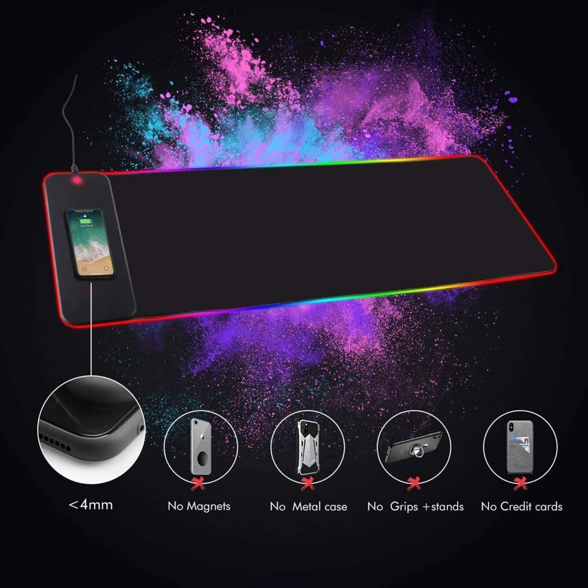 RGB Wireless 15W Oversized Charger Mouse Pad 800x300 MM Gaming Mouse Pad 6