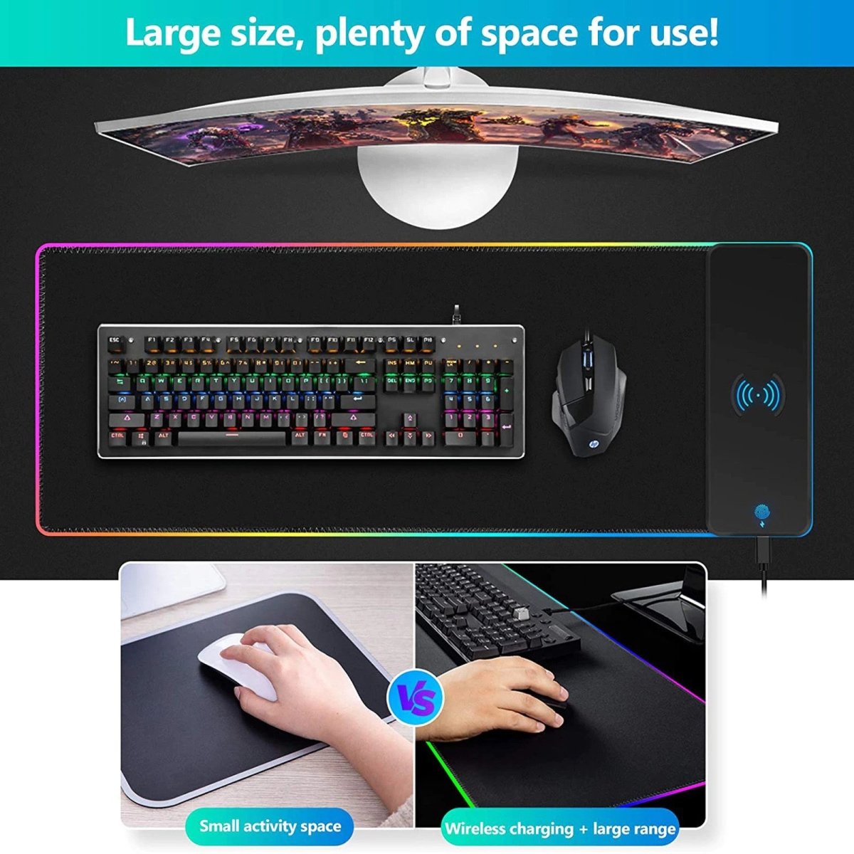 RGB Wireless 15W Oversized Charger Mouse Pad 800x300 MM Gaming Mouse Pad 7