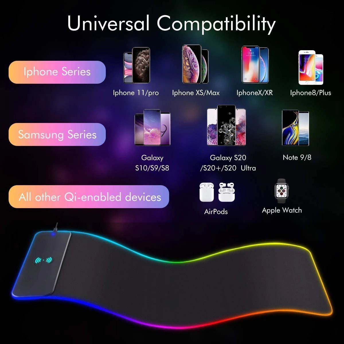 RGB Wireless 15W Oversized Charger Mouse Pad 800x300 MM Gaming Mouse Pad 9