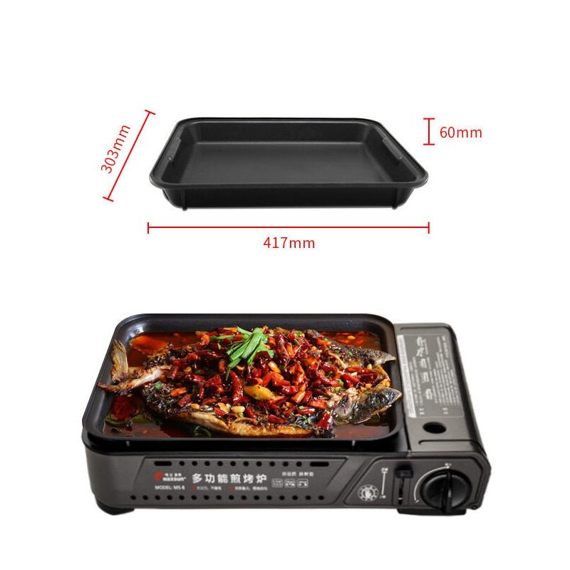 Portable Gas Burner Stove with Inset Non Stick Cooking Pan Cooker Butane Camping 60mm Deep Pan 6