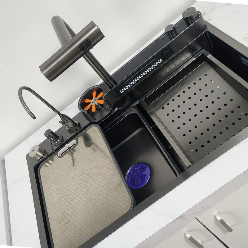 2024 Integrated Waterfall Kitchen Sink Honeycomb Technology Large Digitial Display Stainless Steel Water Filter Cup Washer 4