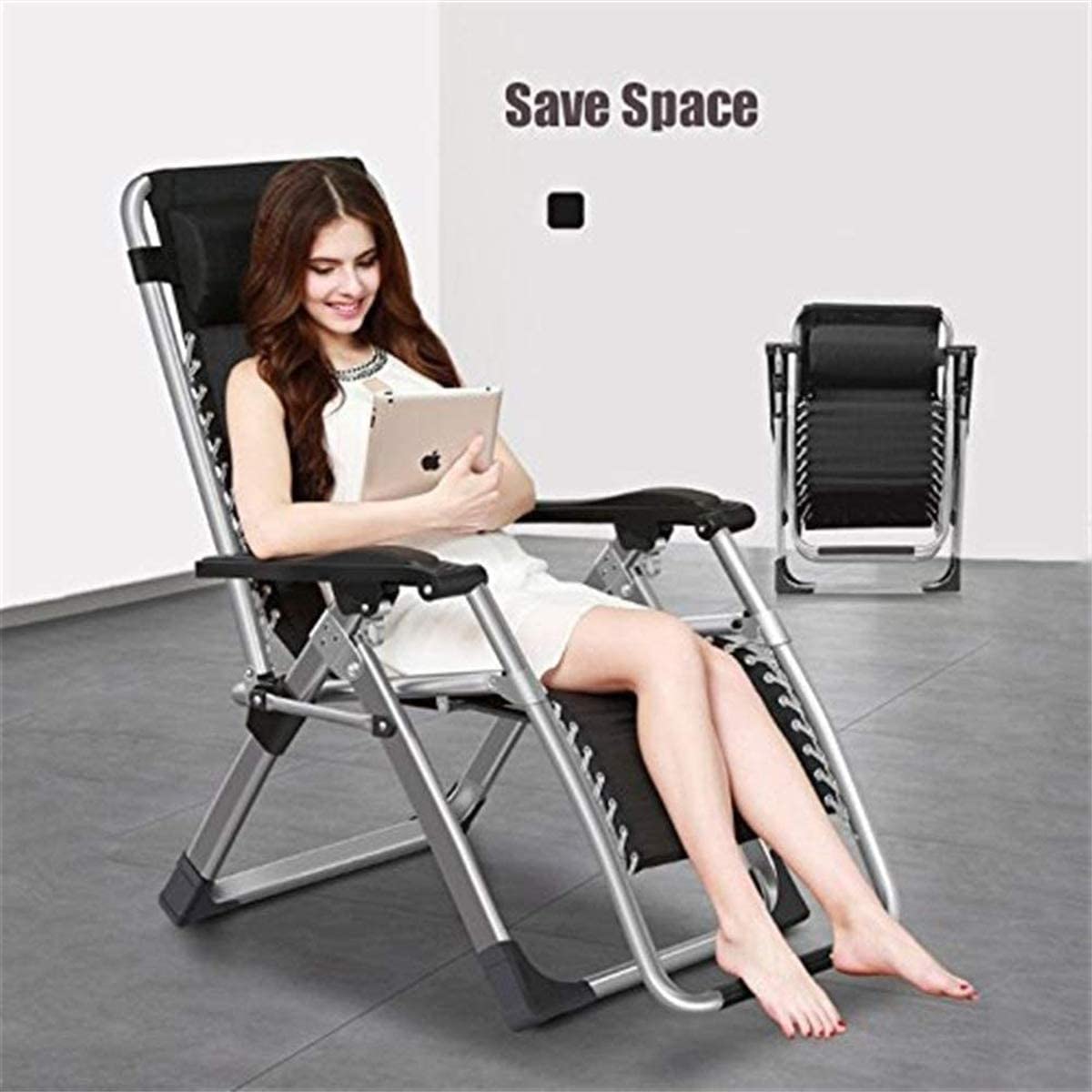 Kingsize Outdoor Folding Reclining Garden Beach Chair Sun Lounger Deck Recliner Silver Color 7