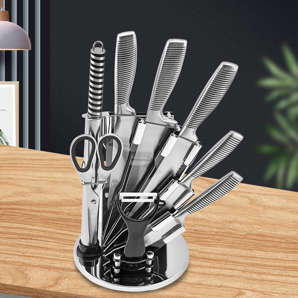 Stainless Steel 8PC Kitchen Chef Knife Block Set Knives Scissor Sharpener AU 5