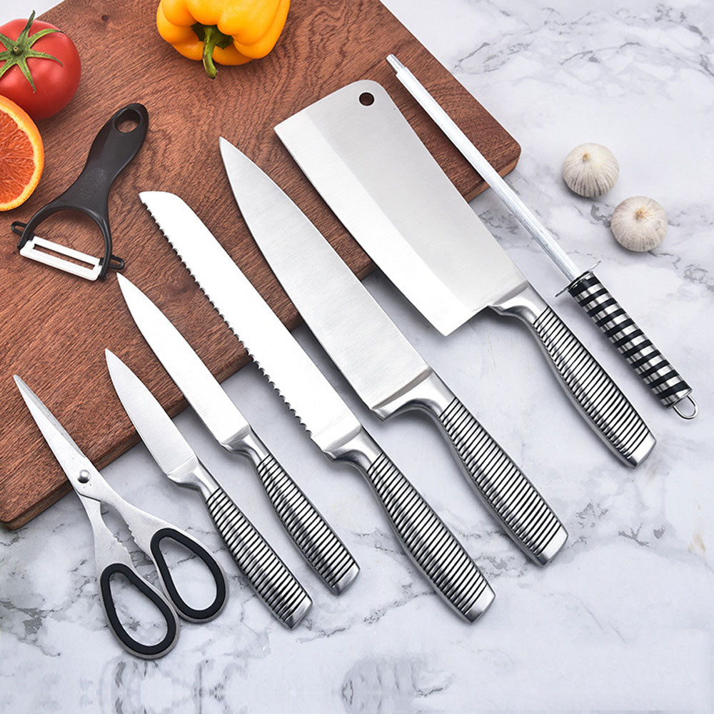 Stainless Steel 8PC Kitchen Chef Knife Block Set Knives Scissor Sharpener AU 6