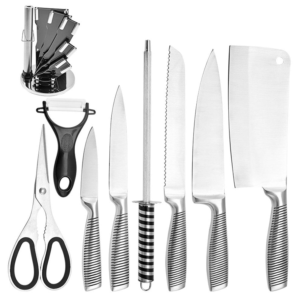 Stainless Steel 8PC Kitchen Chef Knife Block Set Knives Scissor Sharpener AU 7
