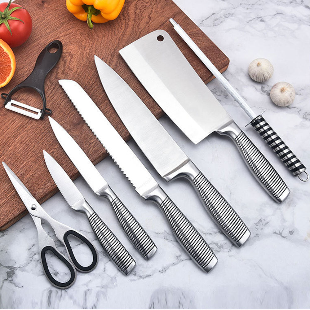Stainless Steel 8PC Kitchen Chef Knife Block Set Knives Scissor Sharpener AU 8
