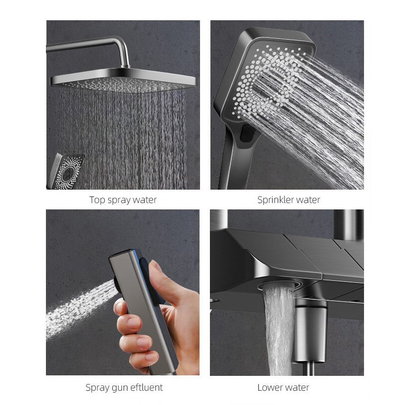 Geobella S27 Luxury Shower System Hot Cold Mixer Shower Set Bathroom Thermostatic SPA Rainfall Bath Tap Bathtub Wall Mount LED Digital Faucet 6