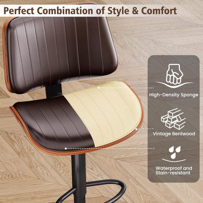 SERENITà European Wooden Modern Bar Stools Bistro Stool with Rotating and Aerodynamic Multi-levelled (Grey) 5