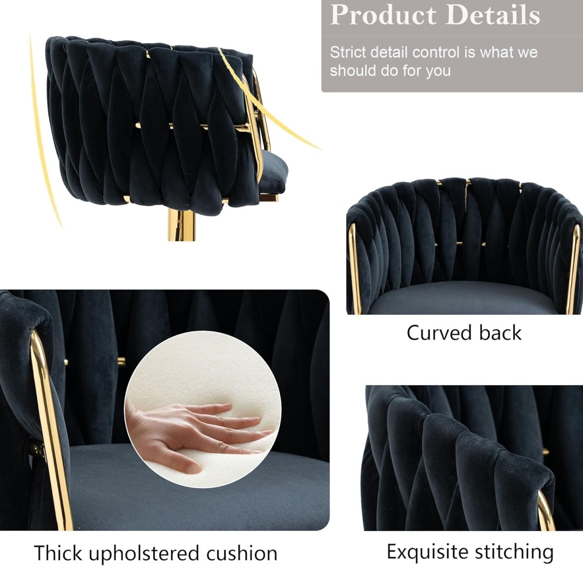 SERENITà Modern Velvet Breakfast Bar Stools Swivel Barstools Adjustable Counter Stools with Backrest Set of 2 Black 8