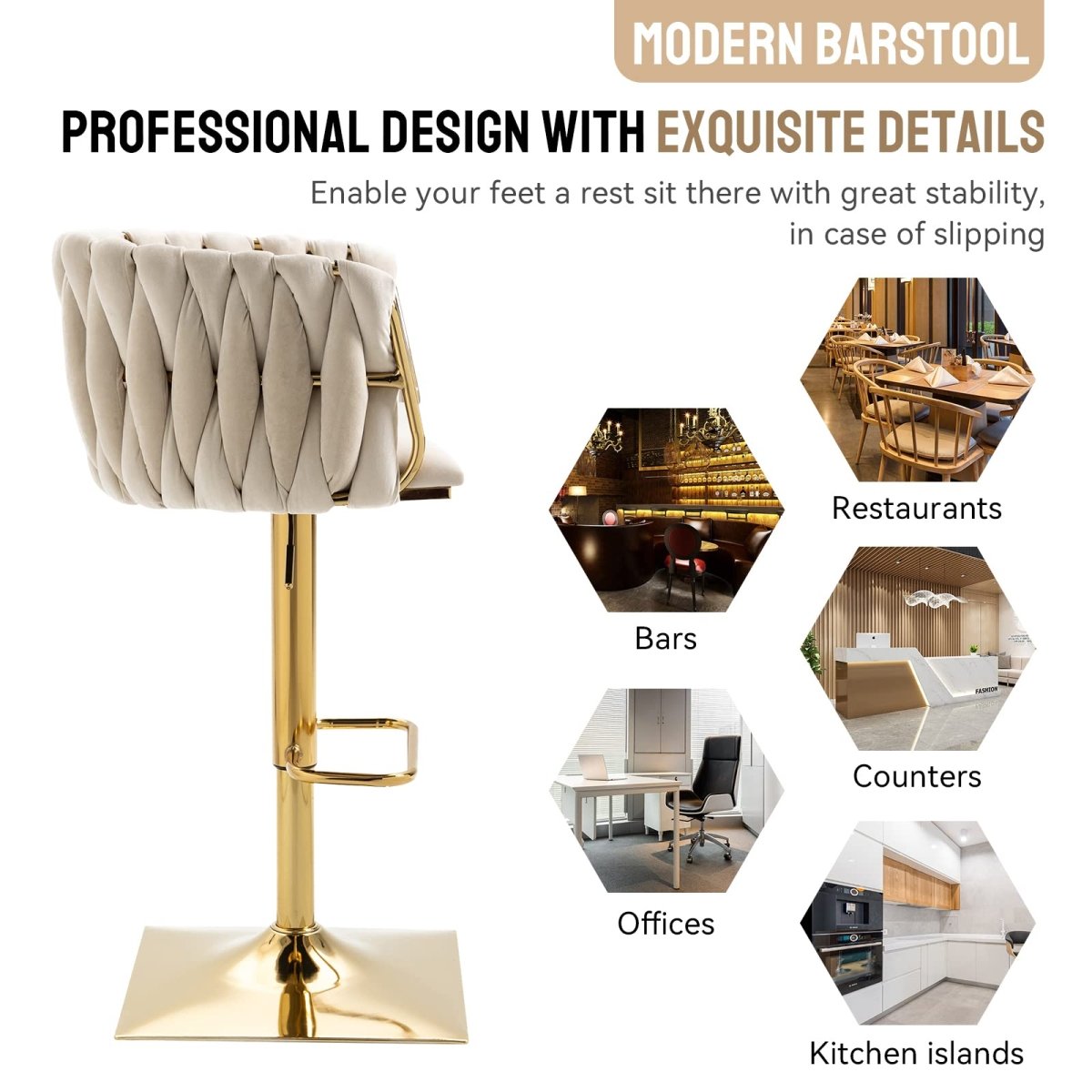 SERENITà Modern Velvet Breakfast Bar Stools Swivel Barstools Adjustable Counter Stools with Backrest Set of 2 iVORY 7