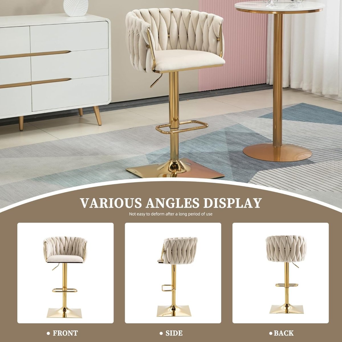 SERENITà Modern Velvet Breakfast Bar Stools Swivel Barstools Adjustable Counter Stools with Backrest Set of 2 iVORY 8