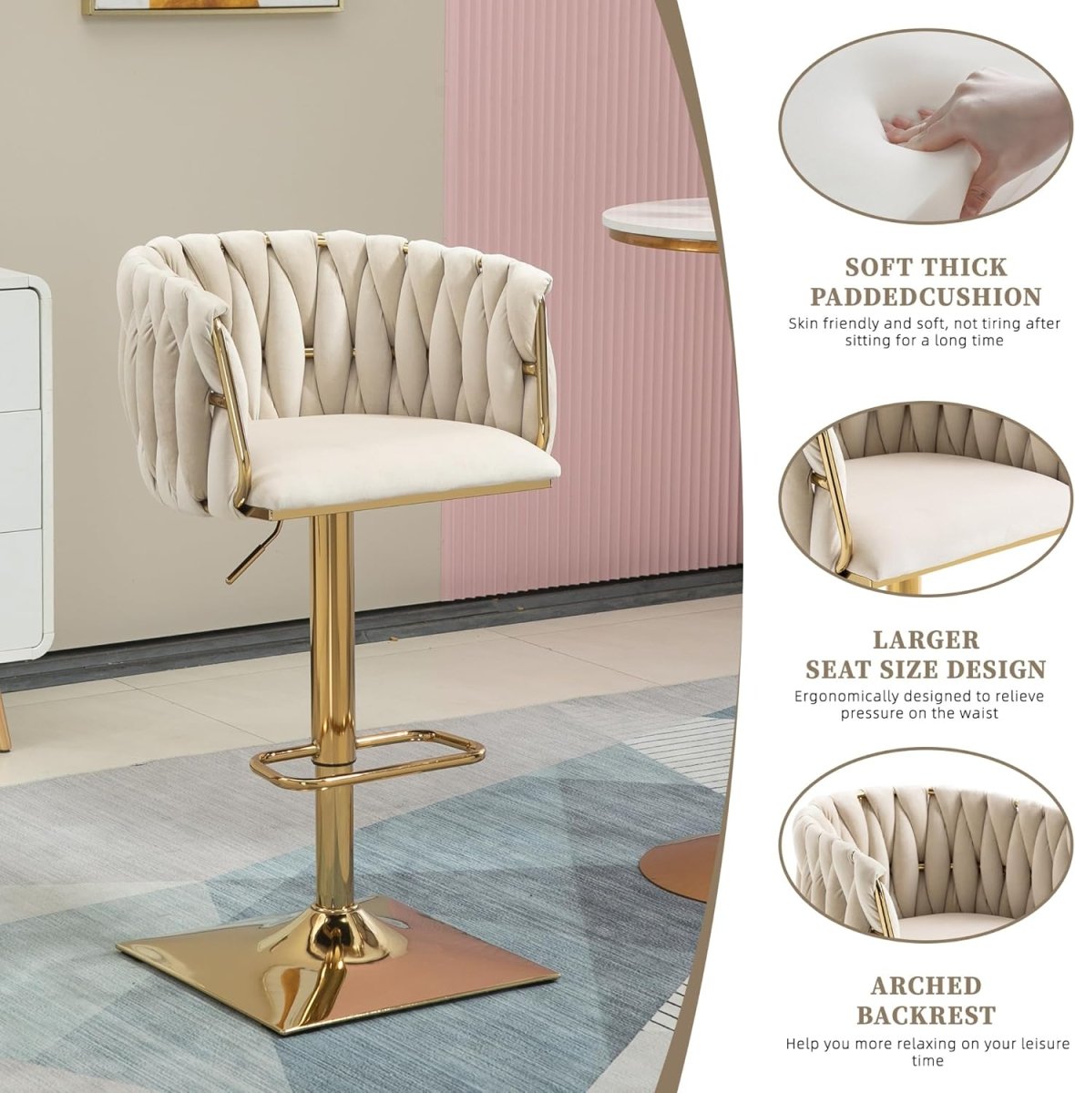 SERENITà Modern Velvet Breakfast Bar Stools Swivel Barstools Adjustable Counter Stools with Backrest Set of 2 iVORY 9