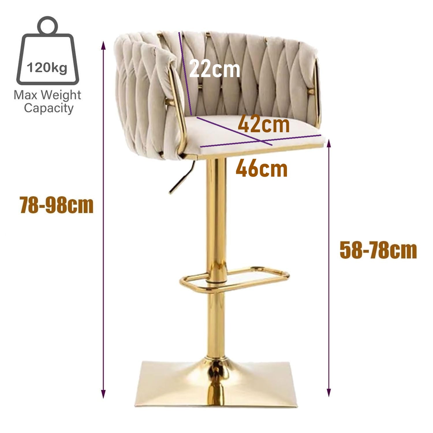 SERENITà Modern Velvet Breakfast Bar Stools Swivel Barstools Adjustable Counter Stools with Backrest Set of 2 iVORY 10